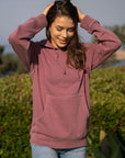 Eternal Fabric Hoodie in Pigment Maroon, women's split-stitch seam and cuff detail