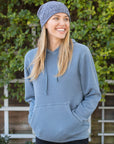 Eternal Fabric Hoodie in Pigment Slate Blue, front view, 9oz cotton/polyester fleece