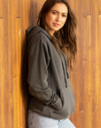 Eternal Fabric Hoodie in Pigment Black, women's side view showing vintage character