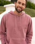 Eternal Fabric Hoodie in Pigment Maroon, men's split-stitch seam and ribbing detail