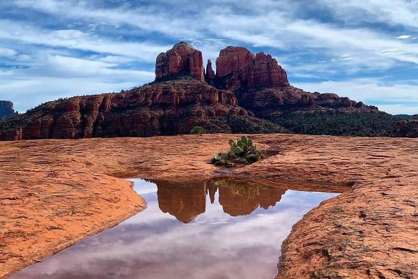 Red sandstone formations in Sedona, Arizona, at sunrise