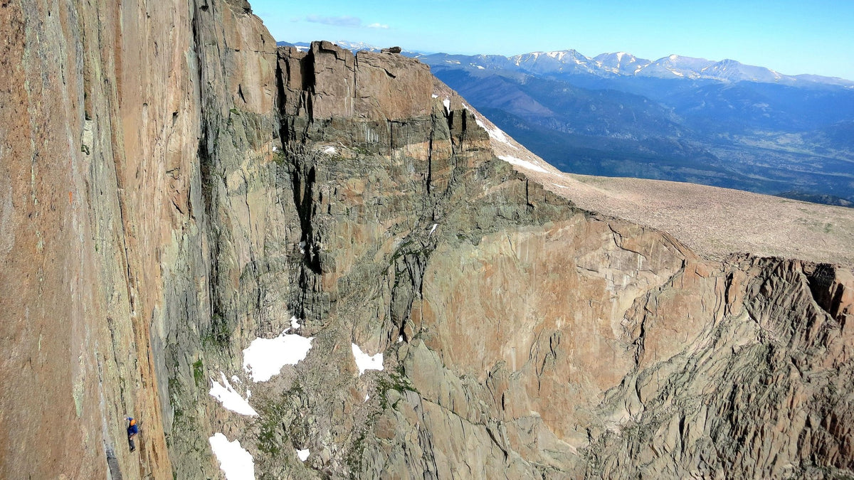 A climber on the Chasm View section of Longs Peak, Rocky Mountain National Park, Colorado