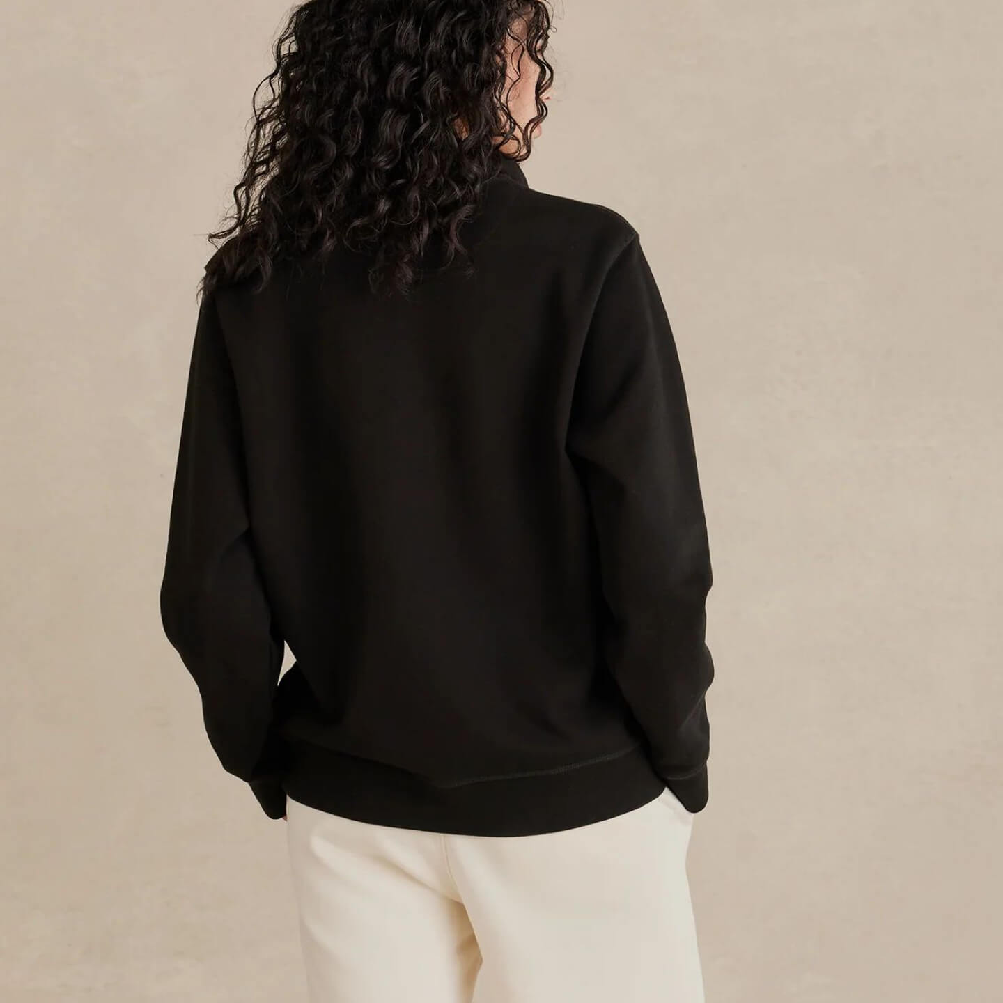 Form Organic Quarter Zip in Black, women's YKK nickel quarter zipper close-up