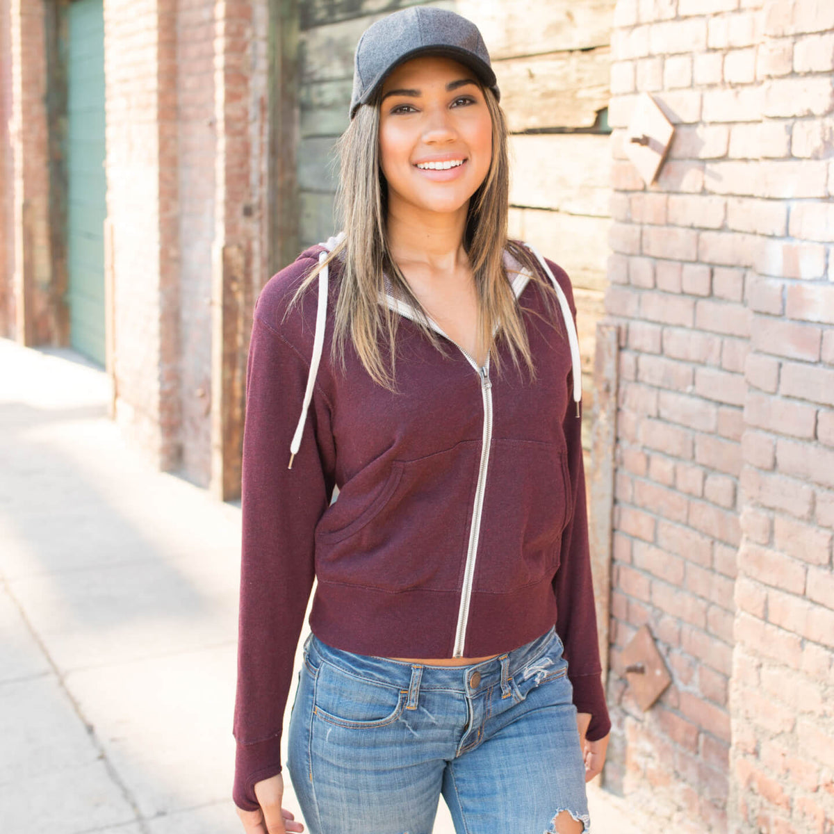 Essential French Terry Hooded Zip #BurgundyHeather img_4