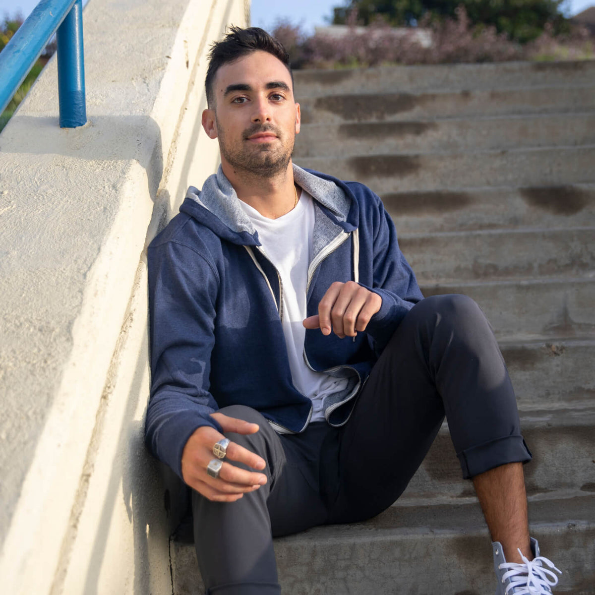 Essential French Terry Hooded Zip #NavyHeather img_1