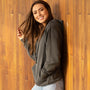 Eternal Fabric Hoodie in Pigment Black, women's front view, 9oz pigment-dyed fleece