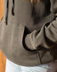 Eternal Fabric Hoodie in Pigment Black, women's hood and drawcord detail