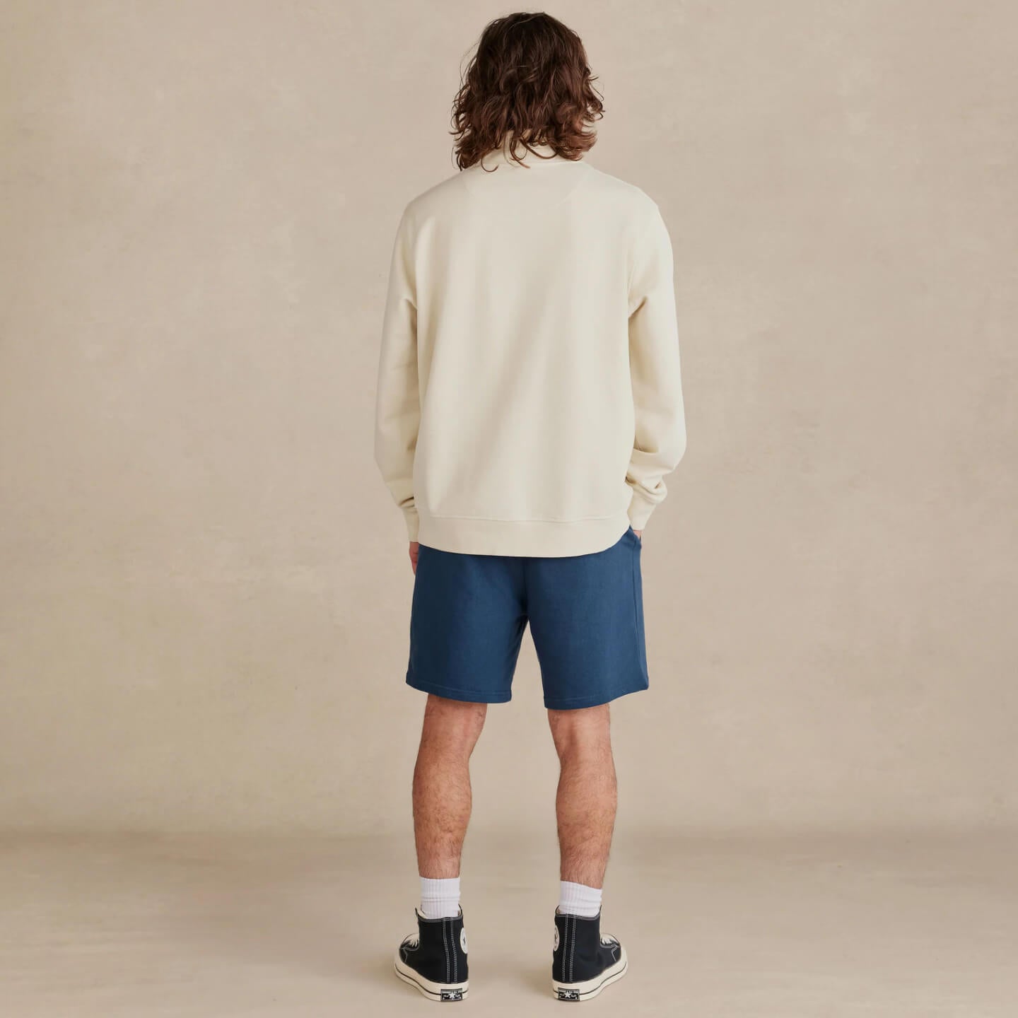 Form Organic Quarter Zip in Parchment, flatlock stitching and flat-knit ribbing detail