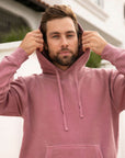 Eternal Fabric Hoodie in Pigment Maroon, men's front view, 9oz cotton/polyester fleece