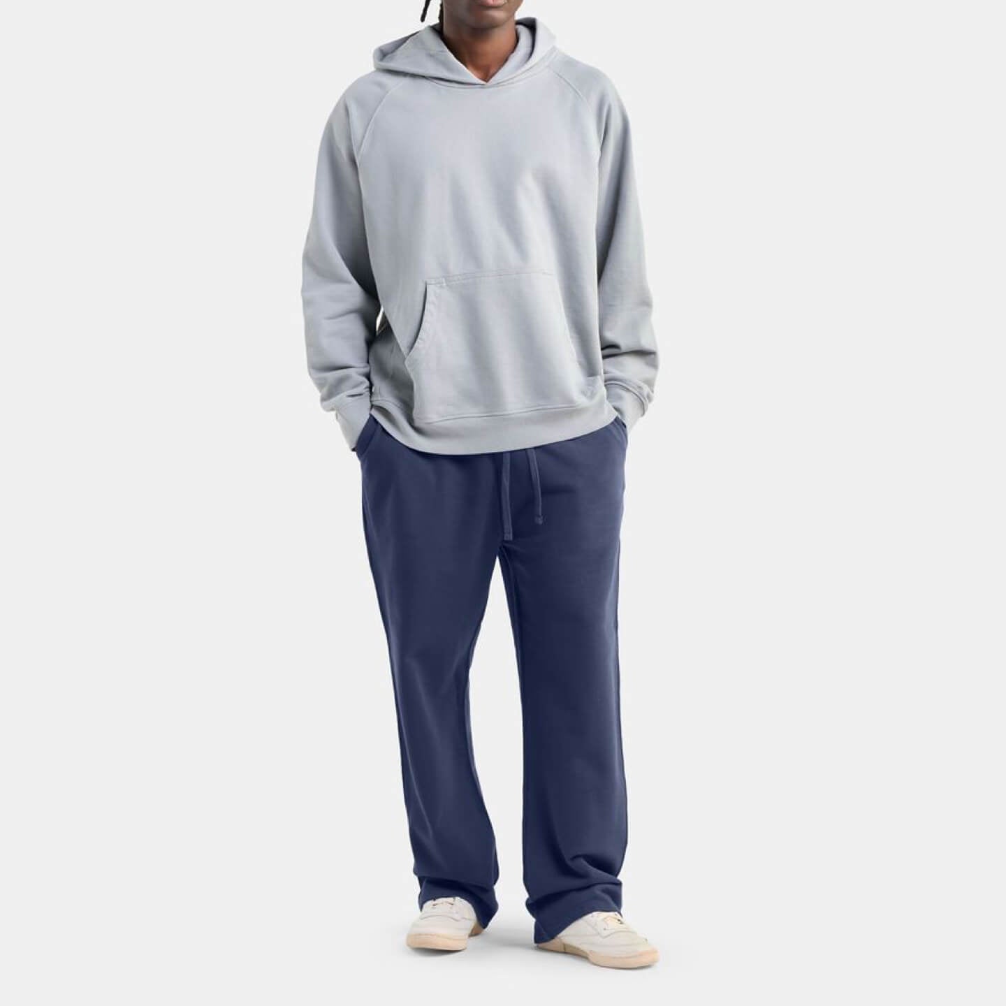 LLRULE Pulse Organic French Terry Pant in Eclipse, styled front view