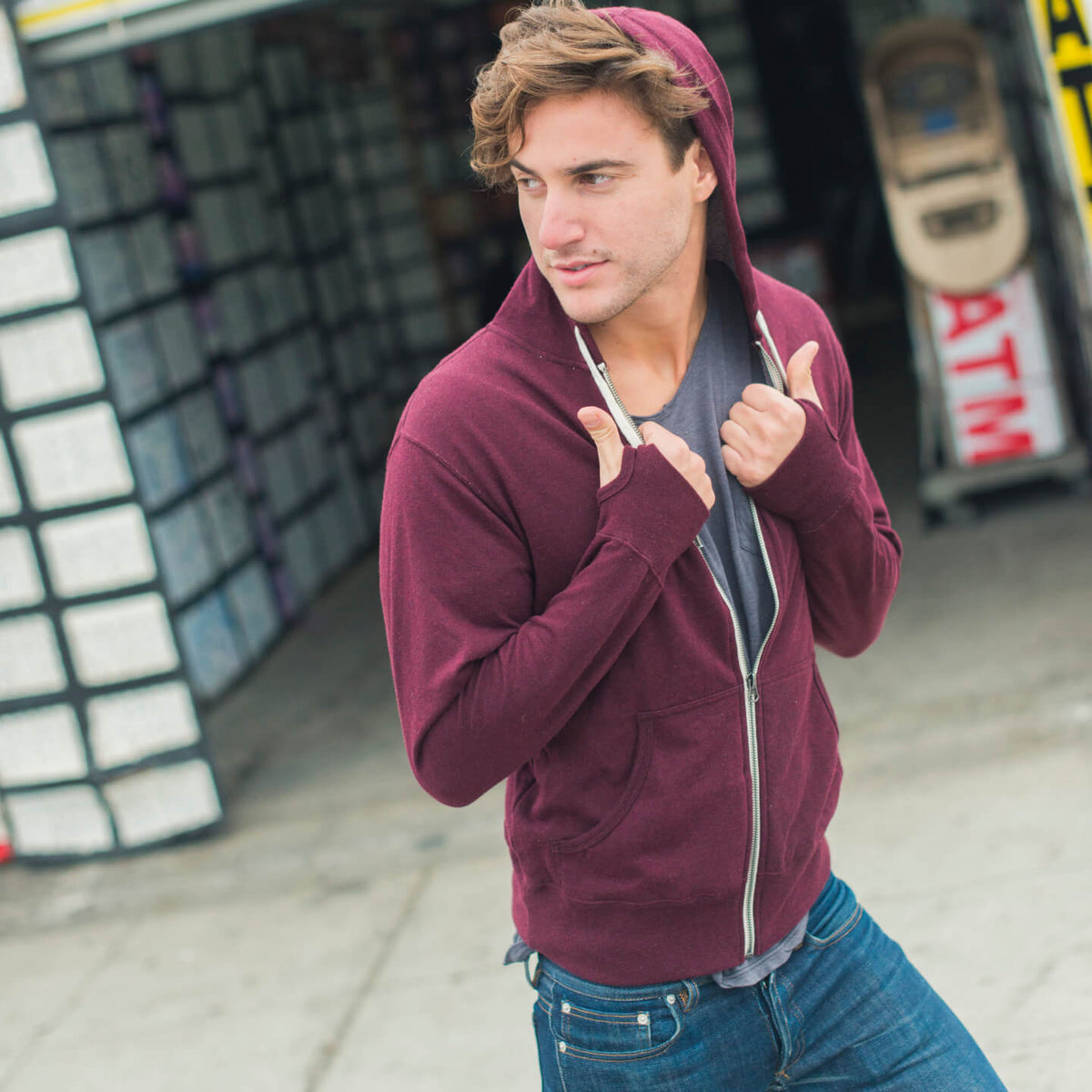 Essential French Terry Hooded Zip #BurgundyHeather img_3