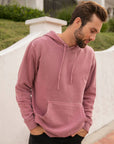 Eternal Fabric Hoodie in Pigment Maroon, men's side view showing relaxed standard fit