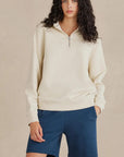 Form Organic Quarter Zip in Parchment, front view, women's 500gsm organic cotton French terry