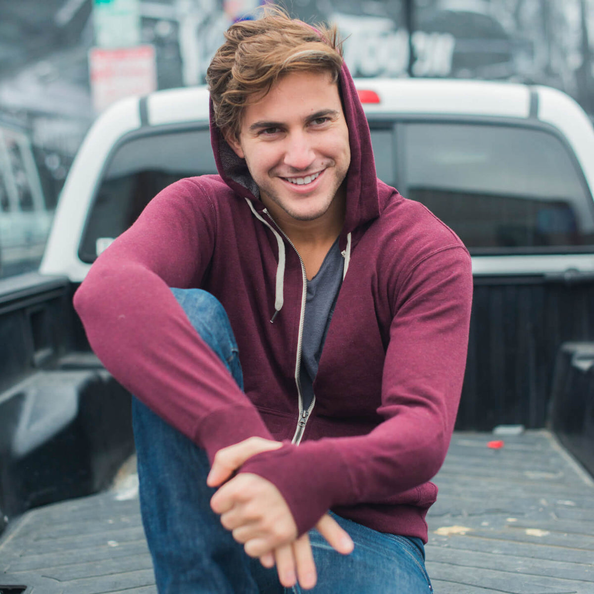 Essential French Terry Hooded Zip #BurgundyHeather img_1