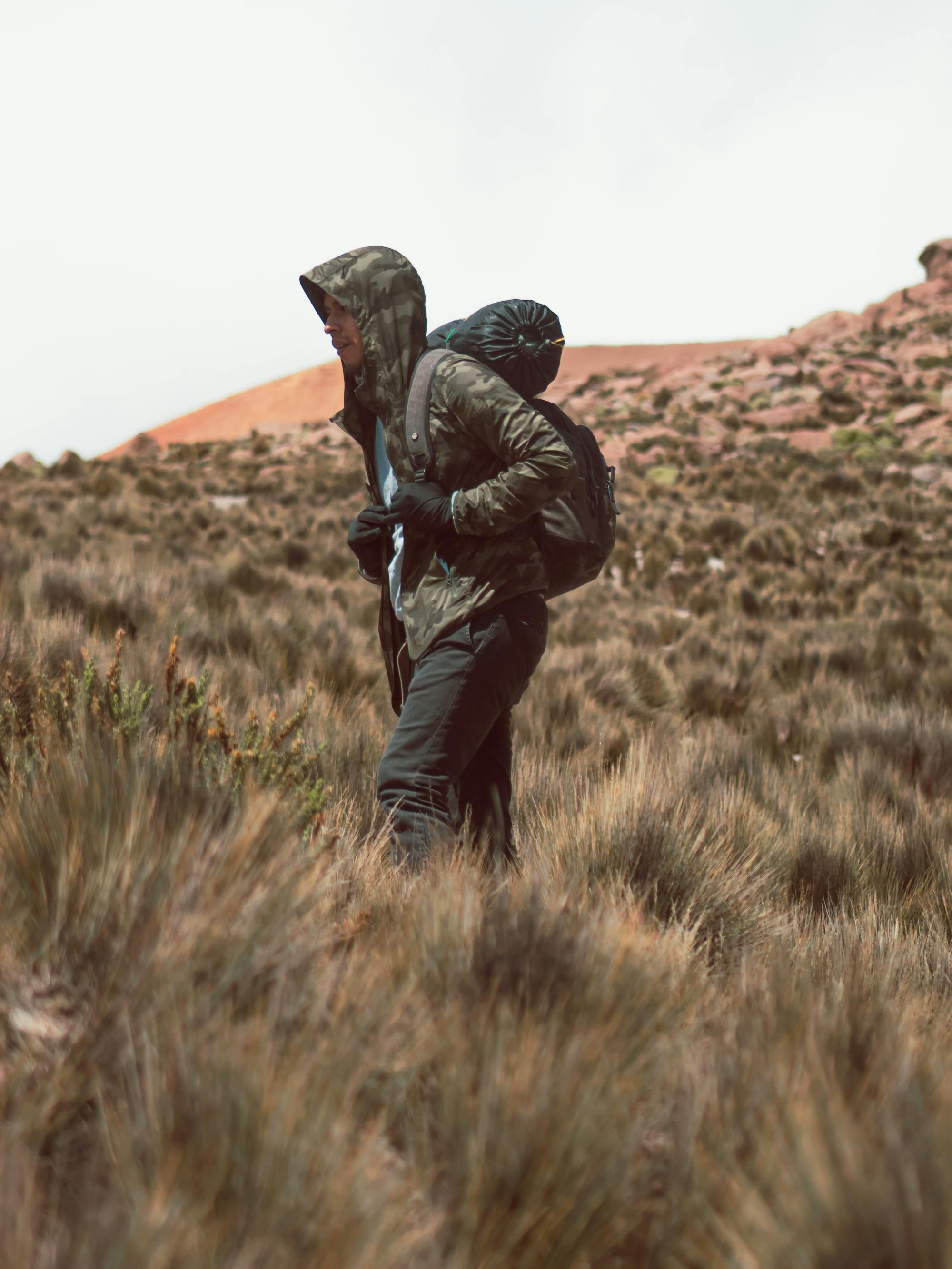 DISPATCH — Lone hiker in wilderness landscape exploring rugged terrain